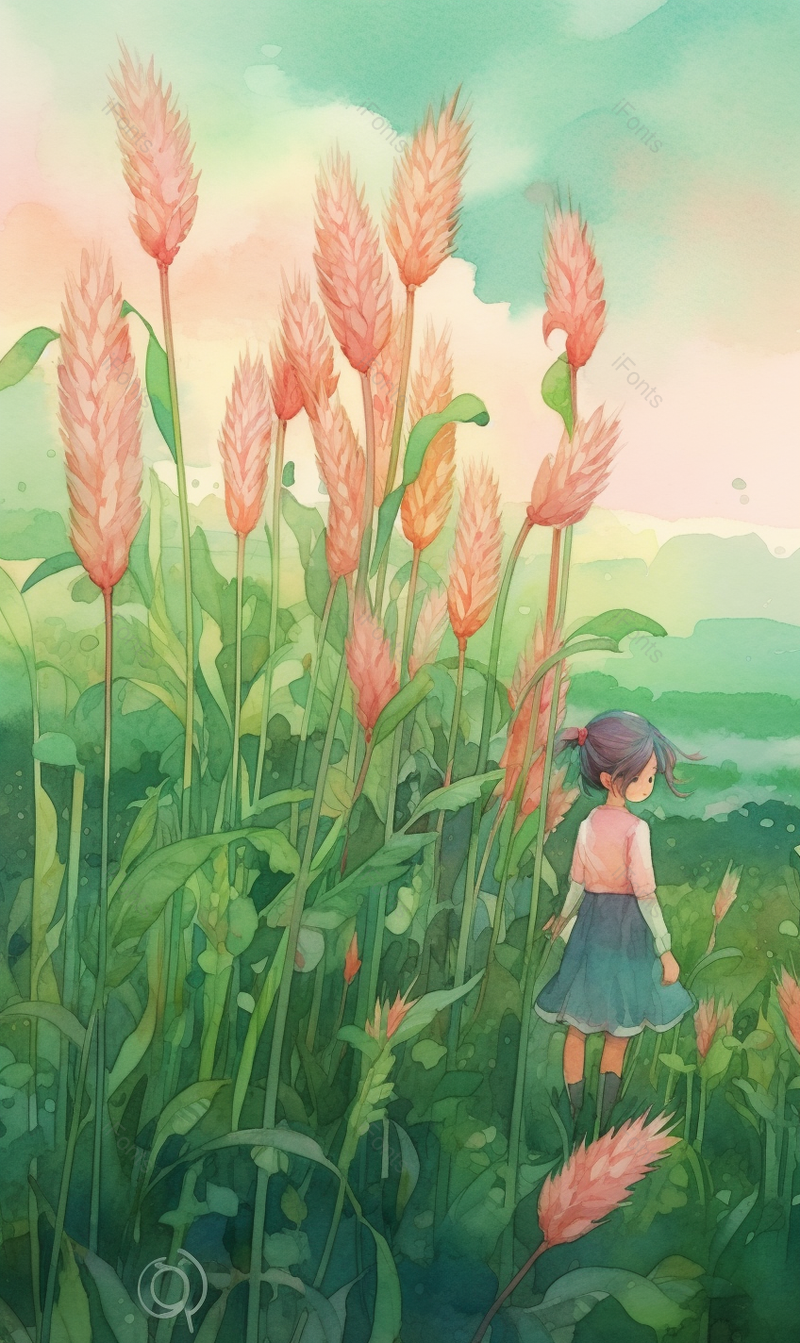 小女孩在麦田里扑蜻蜓水彩插画,插画/手绘图,插画/手绘图库,插画/手绘图下载,插画/手绘
